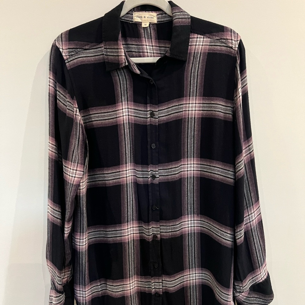 Cloth & Stone Black and Pink Plaid Shirt